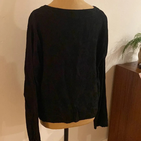 CP Shades sz M black rayon button down blouse w/ brocade floral embroidered - Picture 4 of 8